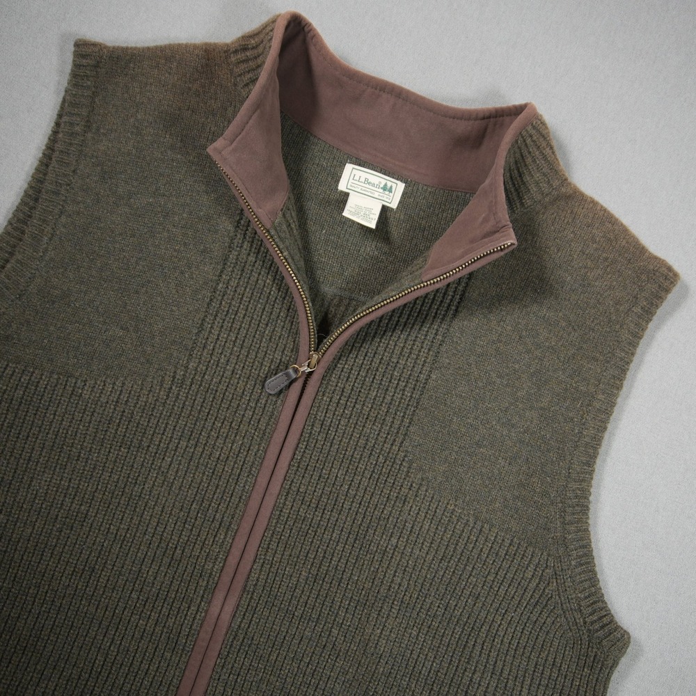 L.L.Bean Merino Wool Ribbed Full Zip Knit XXL Men Sweater Vest XXL Cabin Outdor